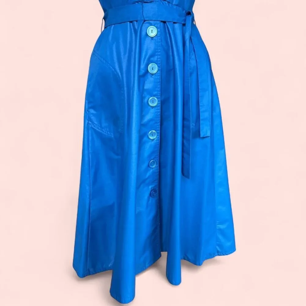 Vintage Cobalt Blue Puff Sleeve Shirt Dress with Belt - S - Prairiecore Cottage - Picture 3 of 8